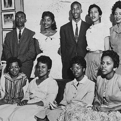 Members of the Little Rock Nine pose together, 1957
